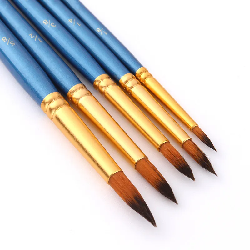 5Pcs Paint Brushes Set Nylon Hair Painting Brush Short Rod For Oil Acrylic Brush Watercolor Brushes Professional Art Supplies - изображение