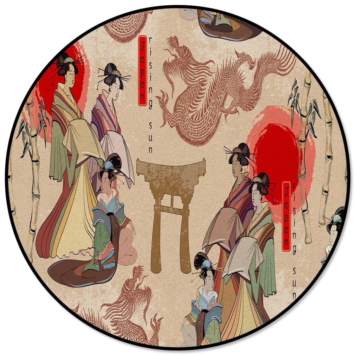 

Red Sun Woman Dragon Bamboo Pattern Rugs and Carpets for Home Living Room Round Rug for Children Rooms Non-slip