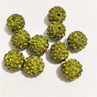 free shipping olivine 10 12 mm rhinestone spacer beads round shape suitable for needlework accessories jewelry making