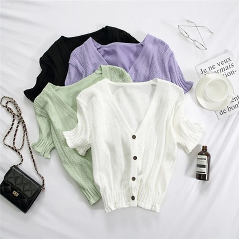 Женские футболки с V-образным вырезом на пуговицах повседневные коротким рукавом