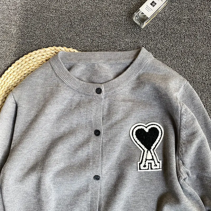 

Knitwear cardigan female round neck simple red heart a with small cardigan leisure big love coat spring and Autumn