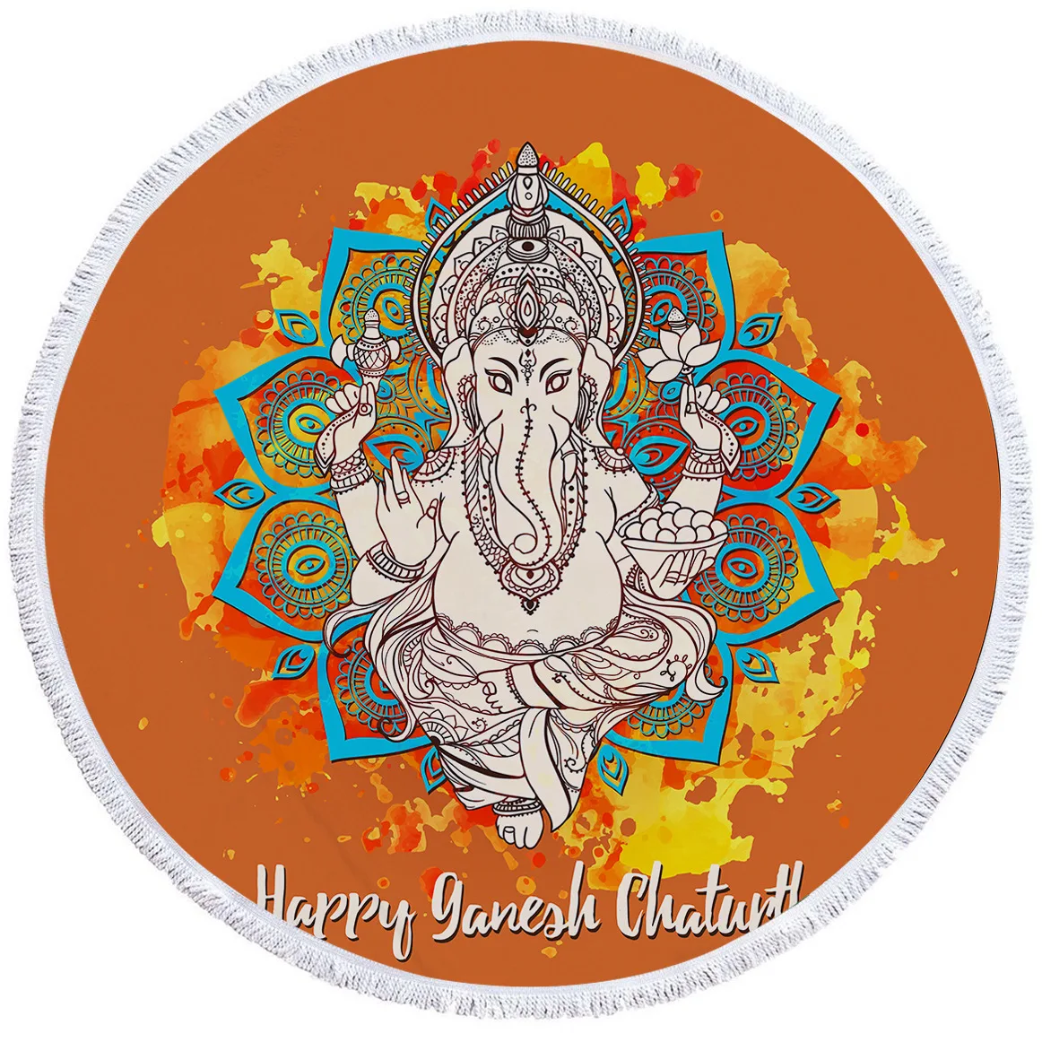 Ganesha пляжное полотенце для взрослых быстросохнущее оранжевое с изображением