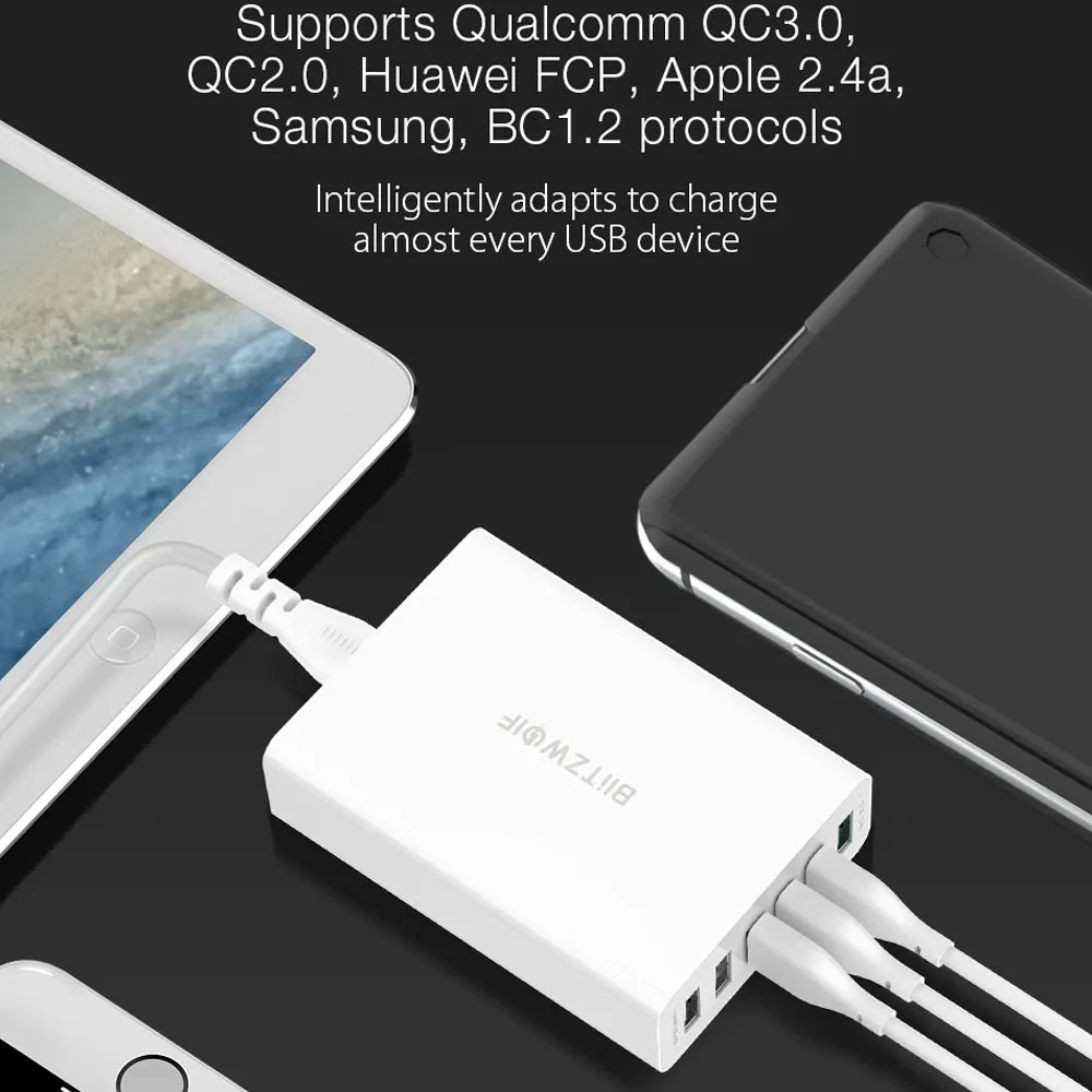 BlitzWolf 60 Вт Двойной QC3.0 6 портов USB PD зарядное устройство для телефона iphone huawei