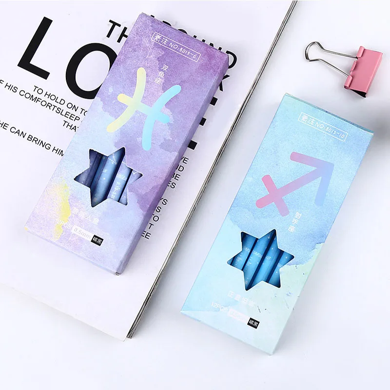 Двенадцать созвездий 0 5 мм черные ручки для школы Chancellory гелевая ручка Kawaii