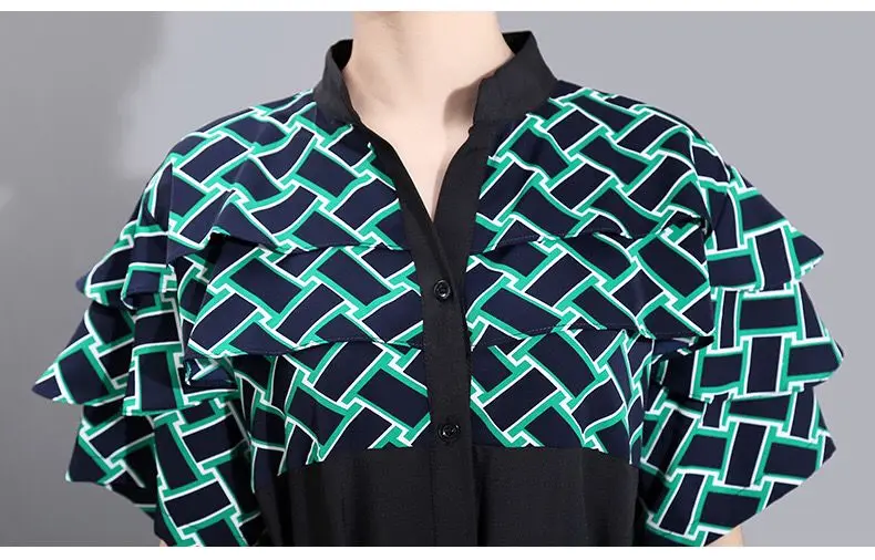 

2020 spring and summer new fashion women's retro print dress temperament stand-up floral skirt