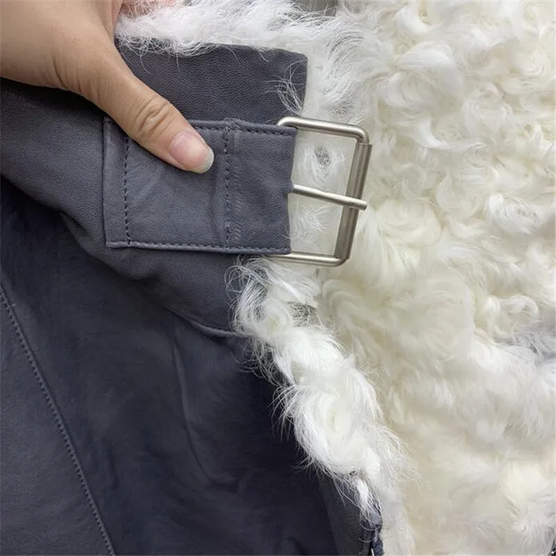 

Women's genuine sheepskin leather duck down coat real large lamb fur collar winter jacket women coat