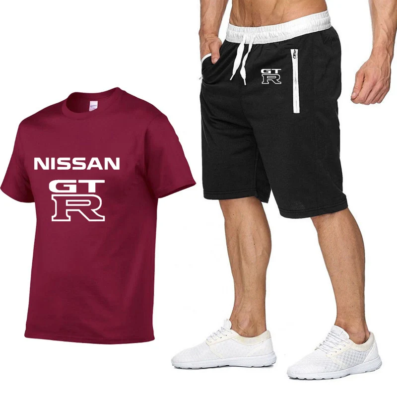 

2020 Summer Men's short sleeve GTR Car Logo Printed Cotton High Quality Mens High Quality CottonT-Shirt+Pants Suit 2Pc