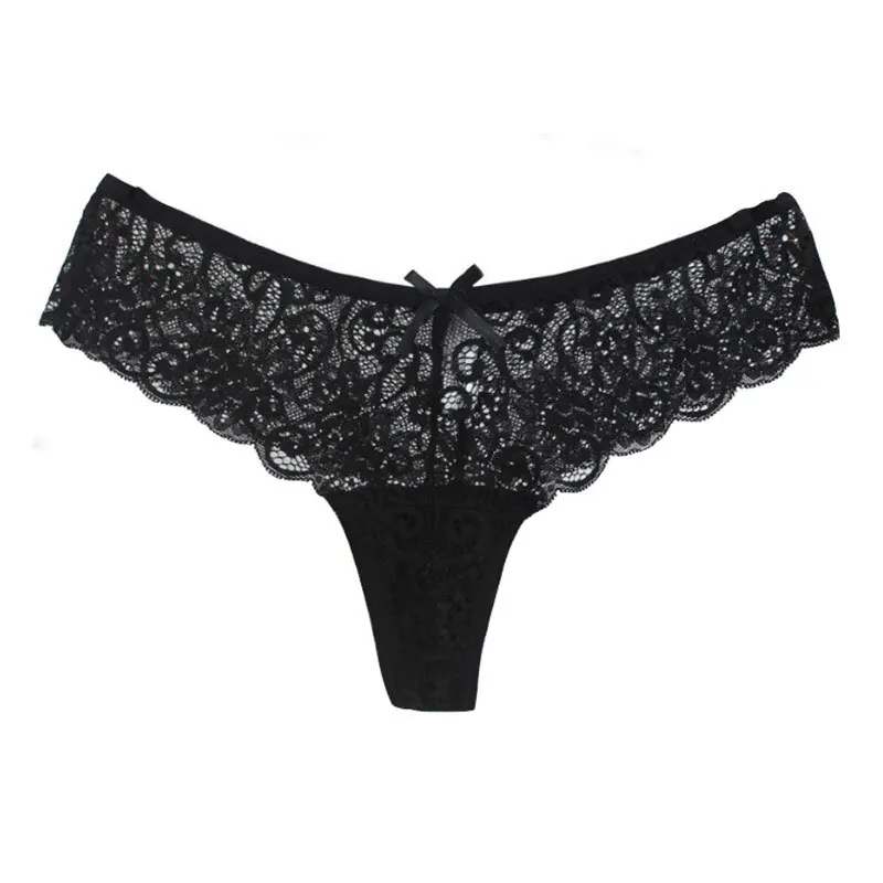 

New European and American Sexy Lace Hollow Underwear Ladies Low Waist Seamless Breathable Thong Solid Color Panties Women