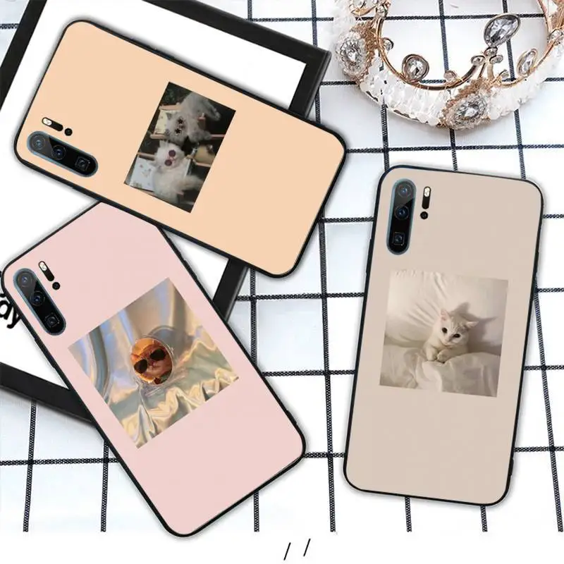 

Pink Aesthetic cute cat Phone Case For Huawei honor Mate P 10 20 30 40 i 9 8 pro x Lite smart 2019 nova 5t