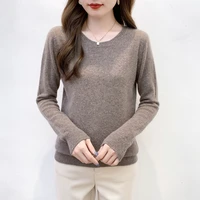 2021 spring autumn new round neck 100 pure wool sweater womens pullover simple basic pure color wild knitted bottoming shirt