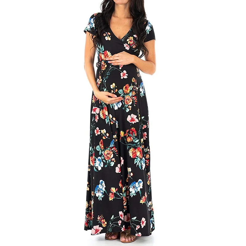 

PatPat 2021 New Arrival Summer Trendy Floral Print Short-sleeve Maternity Maxi Dress for Woman Dress Clothes