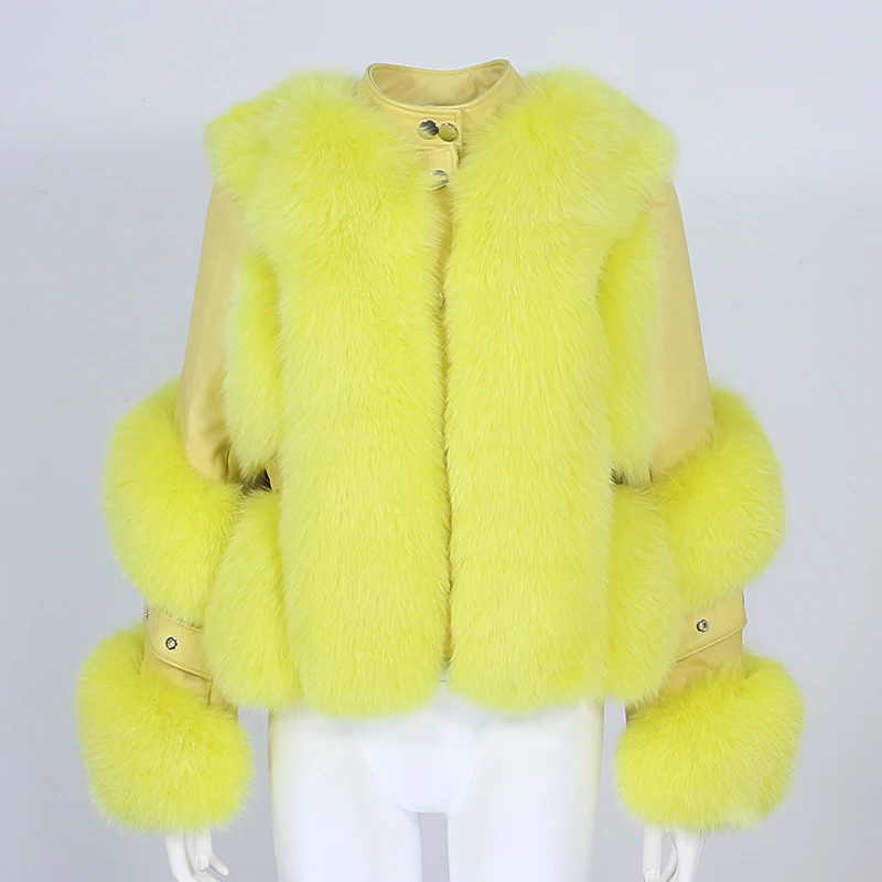 Женское пальто из натуральной кожи со съемным мехом