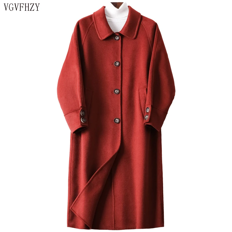 

Женское шерстяное пальто, однотонное длинное двухстороннее пальто из кашемира, Осень-зима 2019