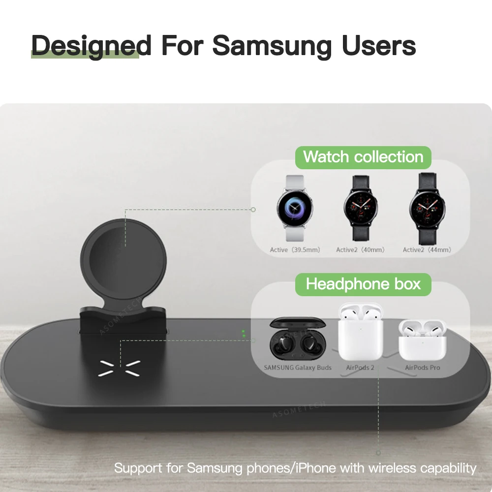 3 в 1 Беспроводное зарядное устройство для Samsung Galaxy Watch Active Buds 10 Вт QI телефона iPhone |