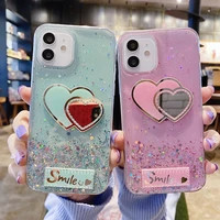 luxury heart shaped bling glitter silicone phone case for iphone 12 11 pro xs max se xr x 8 7 6 plus ultra thin sequins cover