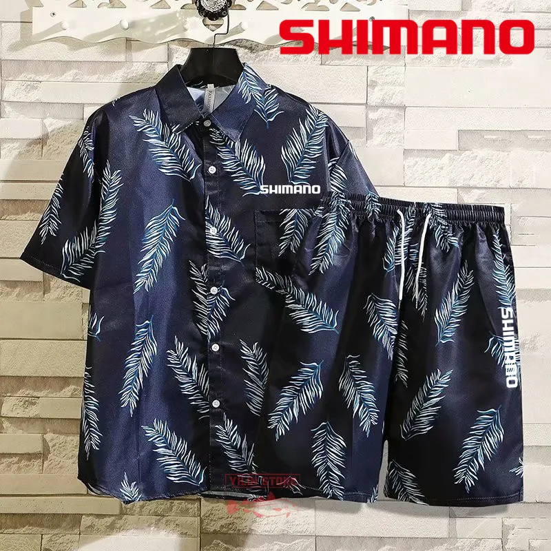 

Комплект из 2 предметов SHIMANO, гавайская рубашка и шорты с цветочным принтом, пляжная одежда для отдыха, летняя одежда для рыбалки