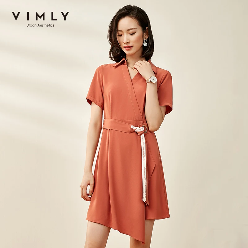 Платье рубашка Vimly женское с V образным вырезом асимметричное ТРАПЕЦИЕВИДНОЕ