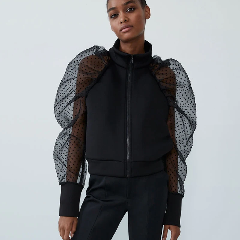 Женская полупрозрачная куртка с воротником-стойкой элегантная однотонная на