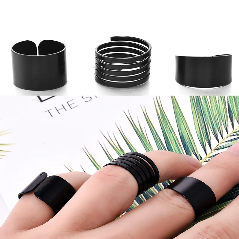 3 шт. модные кольца в стиле панк для женщин Anel Anillos черные простые на концах