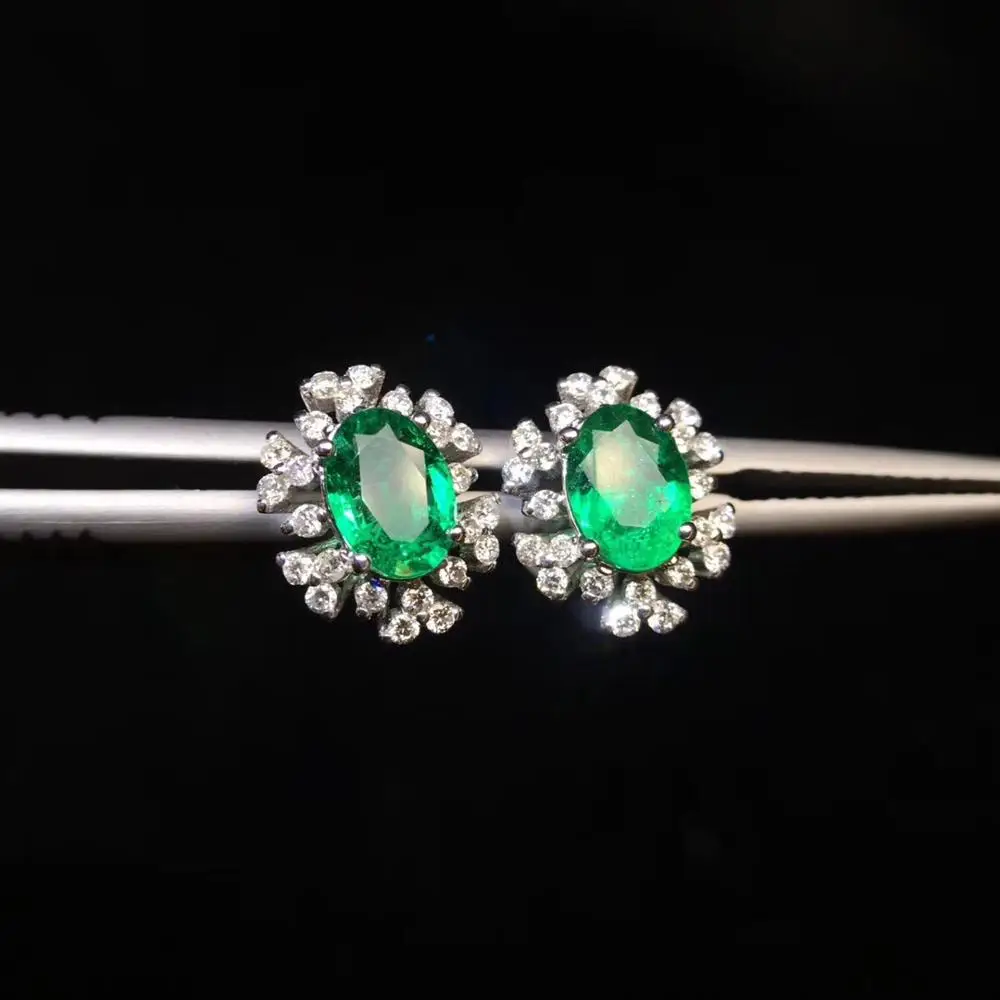 Женские серьги гвоздики с изумрудами ярко зеленые 100% карат|Серьги-гвоздики| |