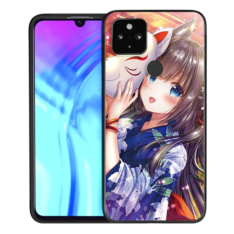 

Beauty Fox Girl Shockproof Cover for Google Pixel 5 4 4a XL 5G Black TPU Soft Phone Case