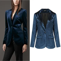 2020 autumn women pure color simple gold velvet blazers and jackets work office lady suit female blazer coat talever b109