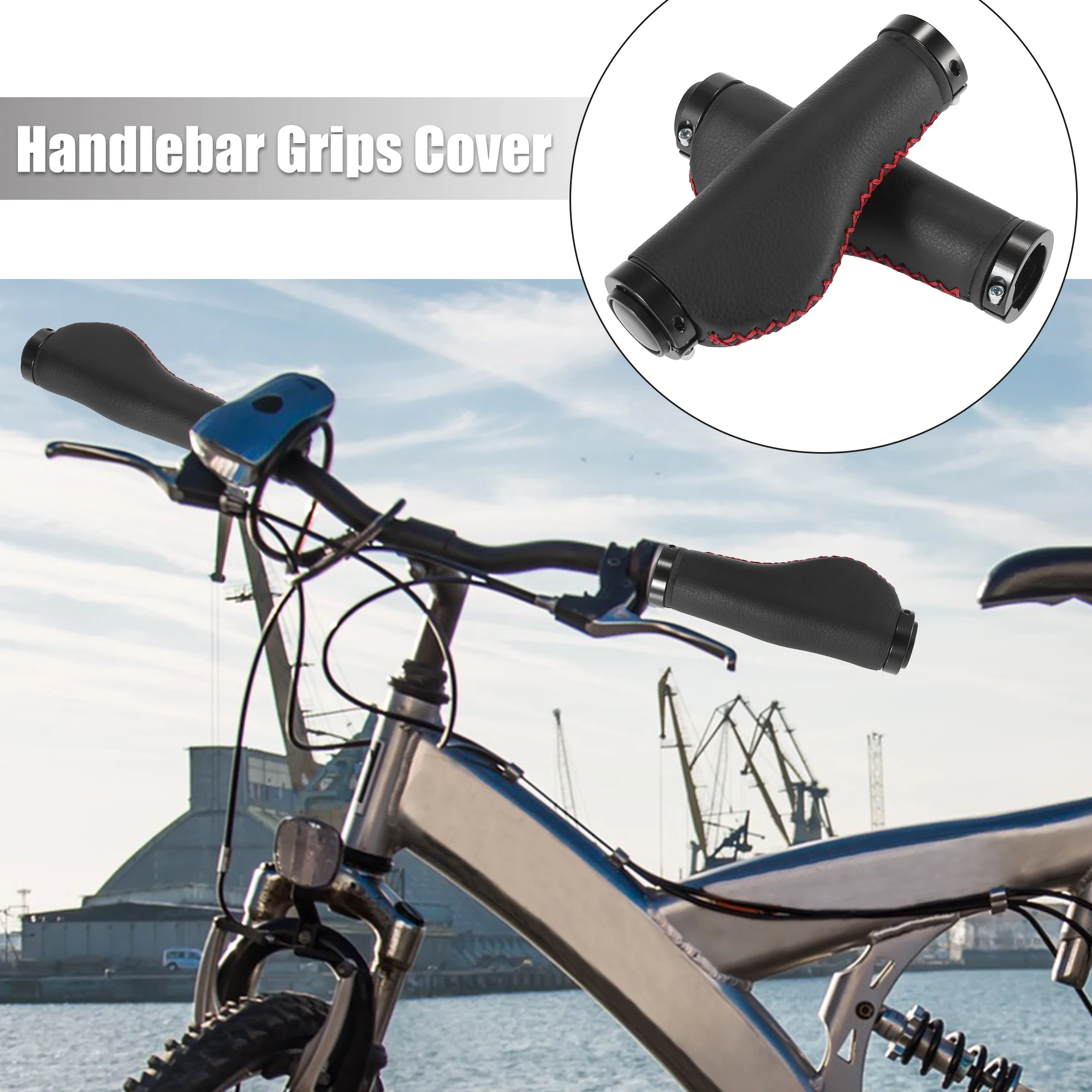 

X Autohaux 1 Pair Universal PU Leather Soft Non Slip Handlebar Grips Cover Protector for Mountain Bike Road Bicycle Black