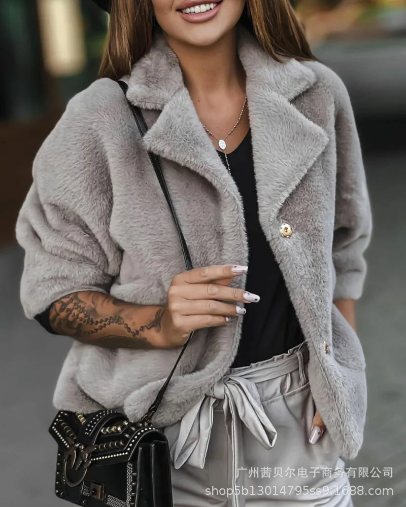 

Fleece coat women's winter new warm Plush thickened Lapel furry coat
