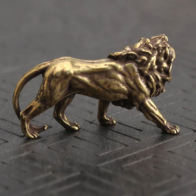 

Copper Lion Figurines Ornament Home Office Desktop Decoration Brass Handmade Crafts Animal Statue Miniatures 39*12*25mm