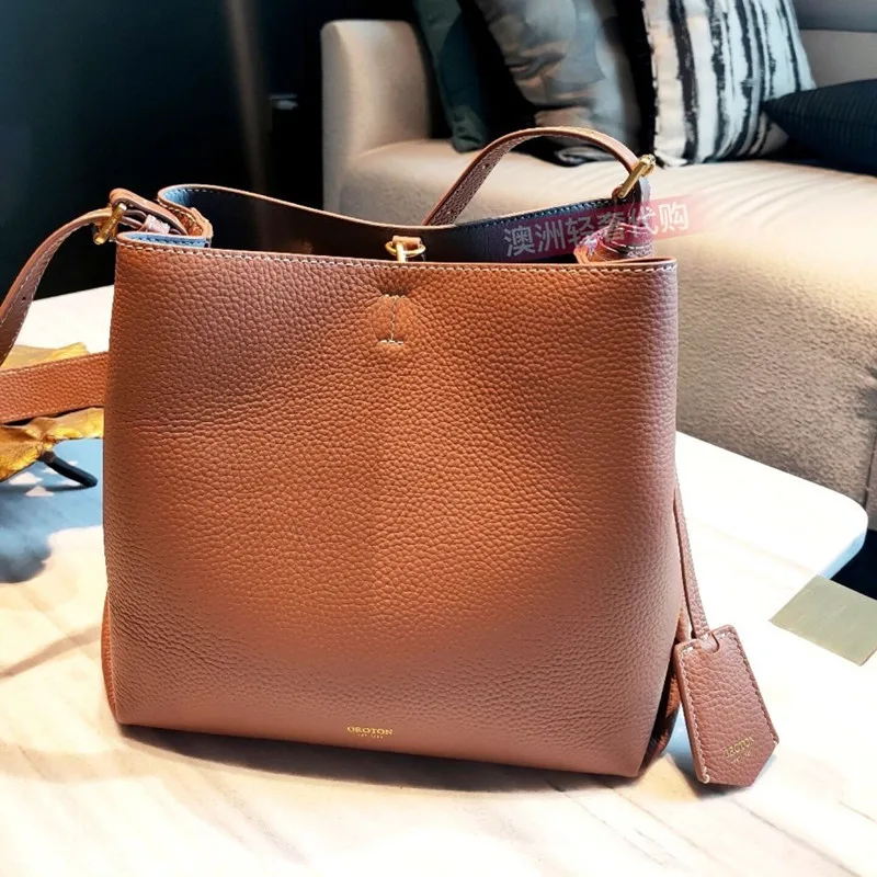 

OROTON leather bucket bag 2021 new fashion Australian brand niche design cowhide bag large capacity The single shoulder bag