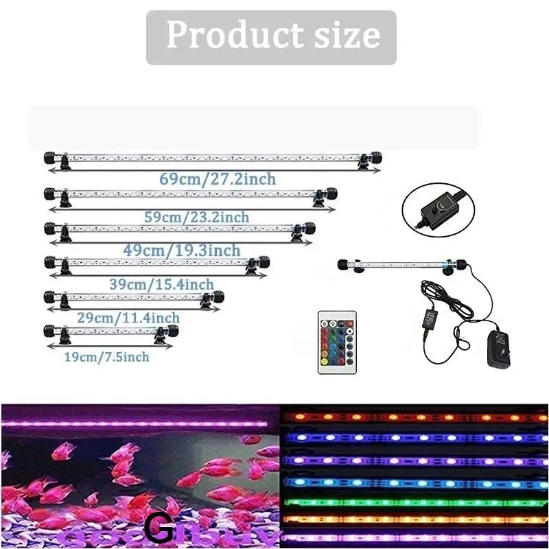 

19-69cm Aquarium Light Fish Tank Submersible Light Lamp Waterproof Underwater LED Lights Aquarium Lighting RGB US/AU/UK/EU Plug