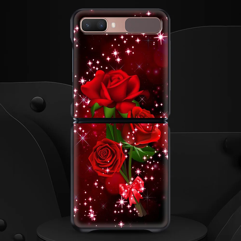 

Red Roses for Samsung Galaxy Z Flip Mobile Phone Shell Zflip Folding Protective Case Luxury Black Coque Shell