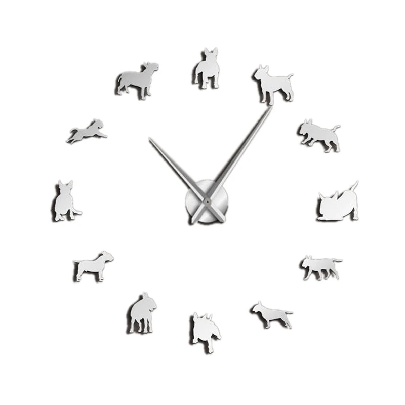 Бультерьер собака настенное Искусство Diy большие настенные часы порода Мопс иглы