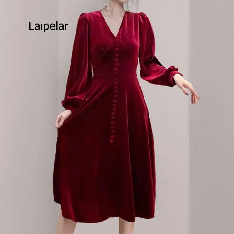 Women's Party Lantern Sleeve High Waist Slim Elegant Lady New Year 2021 Christmas Dresses