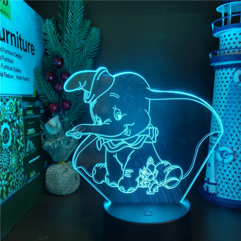 Disney Dumbo 3D ночной Светильник с милым Рисунком Слона лампа для детей подарок на