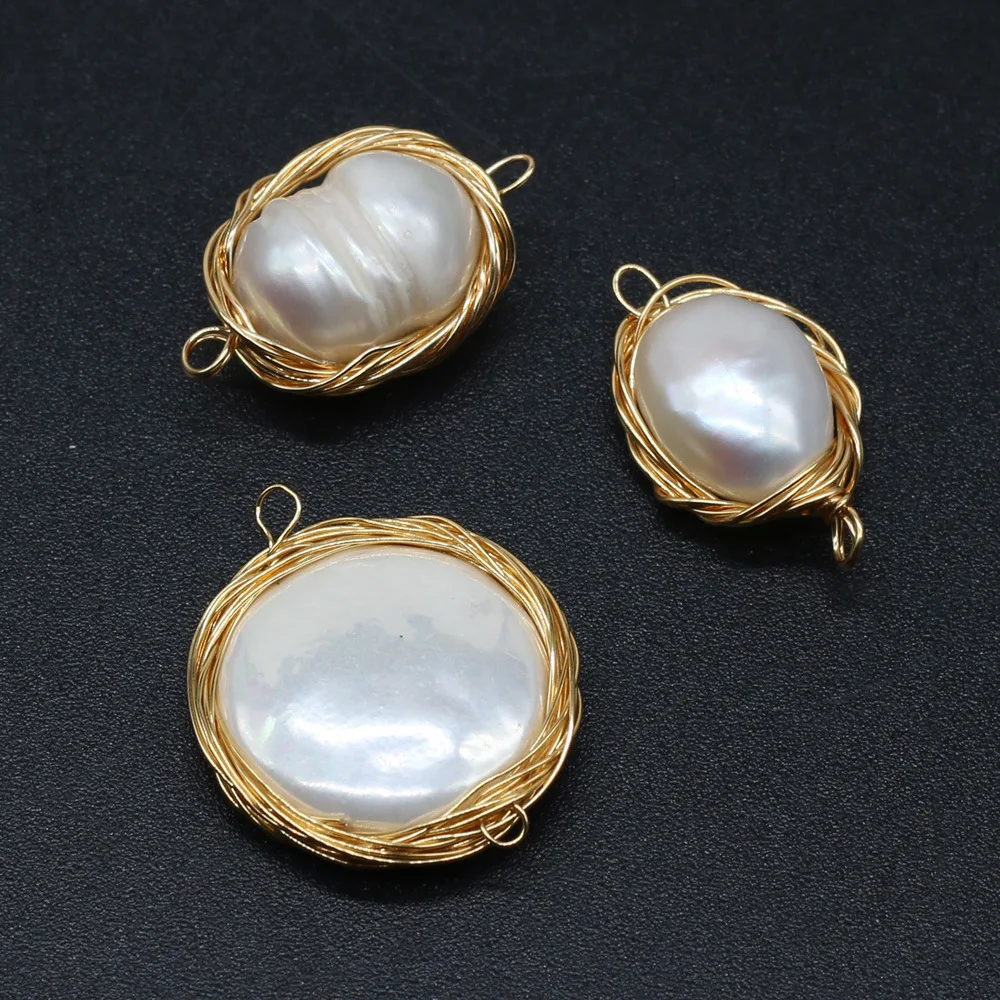 

Natural Freshwater Pearl Beads Wound Copper Wire Connector Charms 2PCS For DIY Earrings Jewelry Making Accessories