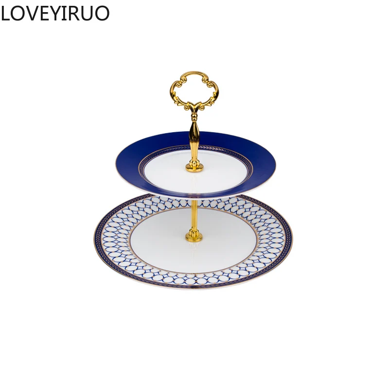 

European-style bone china double-layer cake plate fruit dessert snack plate set afternoon tea supplies living room decoration