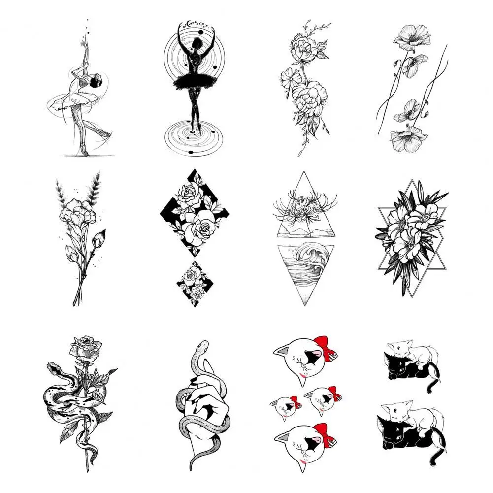 

1PC Popular Women Tattoo Sticker Black White Temporary Beautiful Pattern Art Fake Water Transfer Body Art Decal Tattoo Stickers