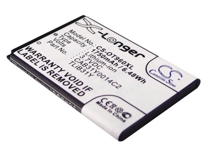 

CS 1750mAh/6.48Wh battery for Alcatel AUTHORITY, One Touch 955,One Touch 960,OT-955,OT-960,OT-960C,CAB31Y0008C2,