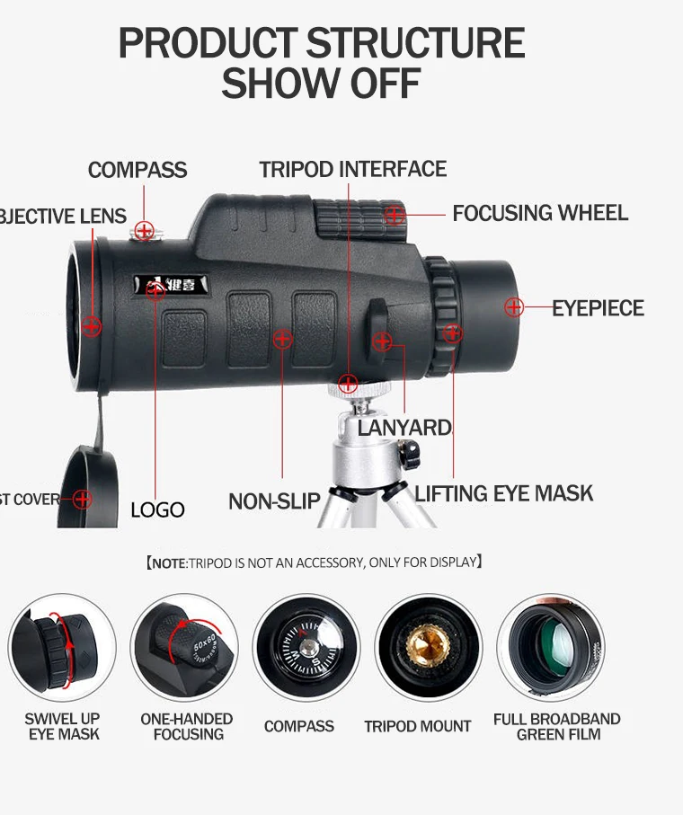 MonocularBinocular20x50 мощный высокое качество зум портативный с мобильный телефон город