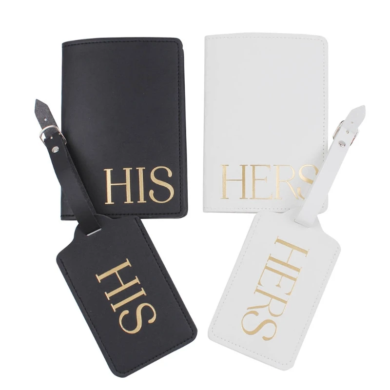 

4pcs HIS HERS Travel Passport Card Cover with Luggage Tags Holder Case Protector