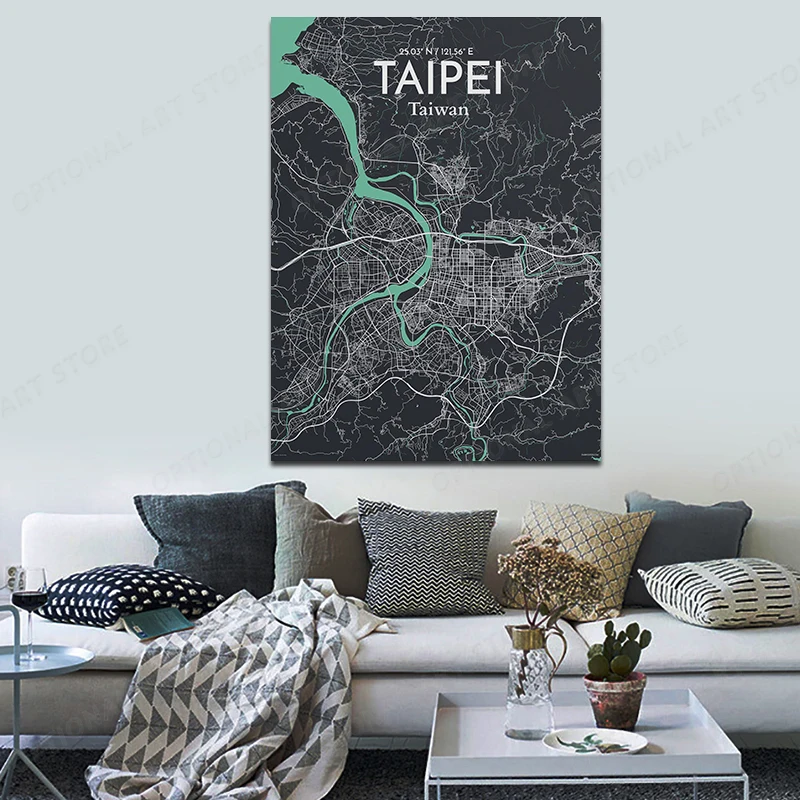 Карта города Тайбэя холст живопись плакат искусство картина Украшение стен
