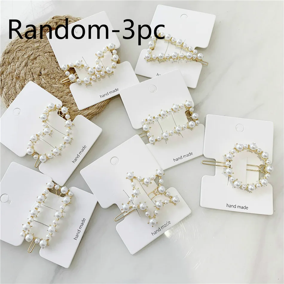 Random-3pc Модная с кристаллами и жемчугом заколка для волос металлическая заколка элегантная заколка Бобби свадебные шпильки стайлер для укладки волос Зажимы для женщин - Цвет: Random-3pc