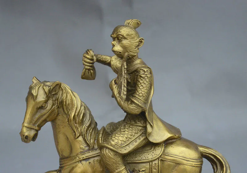 8&quot Chinese Feng Shui Brass Wealth Fu Monkey King Sun WuKong Ride Horse Statue | Дом и сад