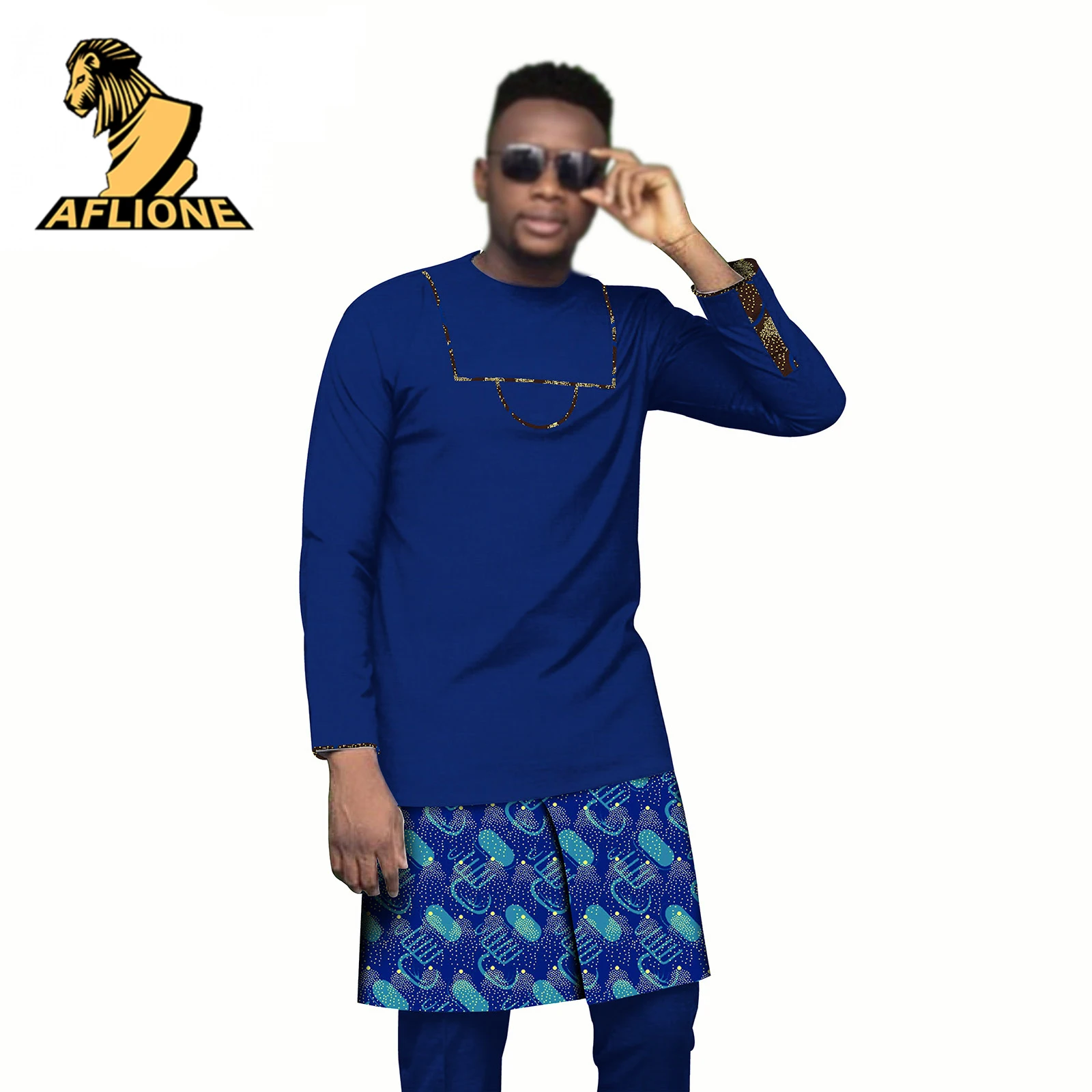 2021 New Spring African Clothes For Men Dashiki Long Sleeve Bicolor Wax Crew Neck Colorful Africa Hombre Rich Bazin 2 Piece Set