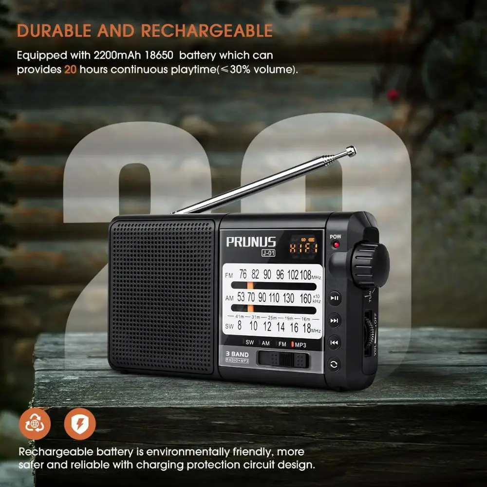 Портативный радиоприемник PRUNUS AM FM/SW ретро коротковолновый AUX/TF карта MP3