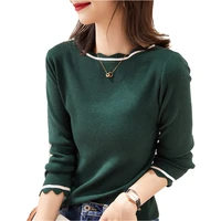 2021 autumn winter new womens long sleeved knitted round neck blousesimple fashionable color matching inner outer base shirt