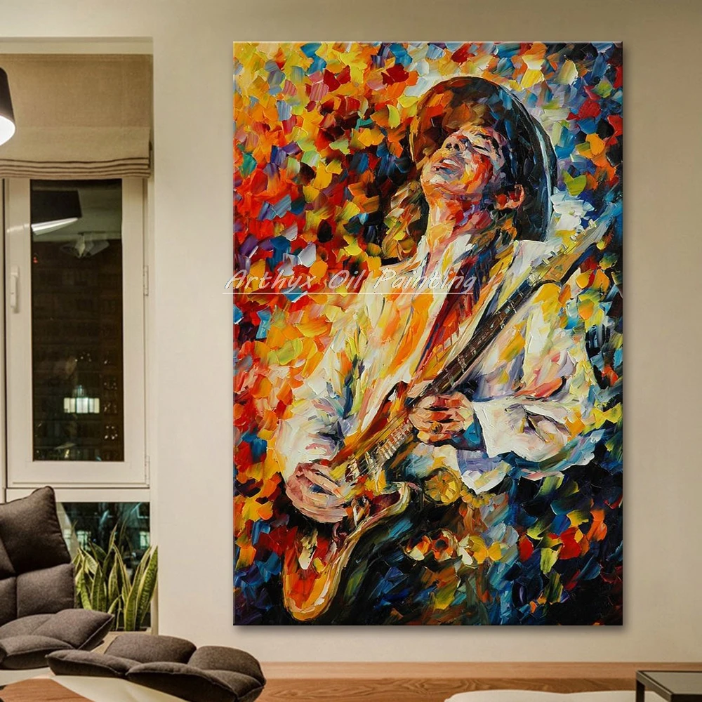 

Handmade Thick Textured Guitarist Music Oil Painting On Canvas Modern Abstract Large Size Wall Picture For Living Home Decor Art