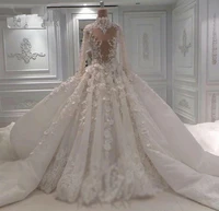 vintage 3d lace appliqued wedding dress sparkly luxury high neck long sleeves saudi dubai arabic plus size bridal gown customed