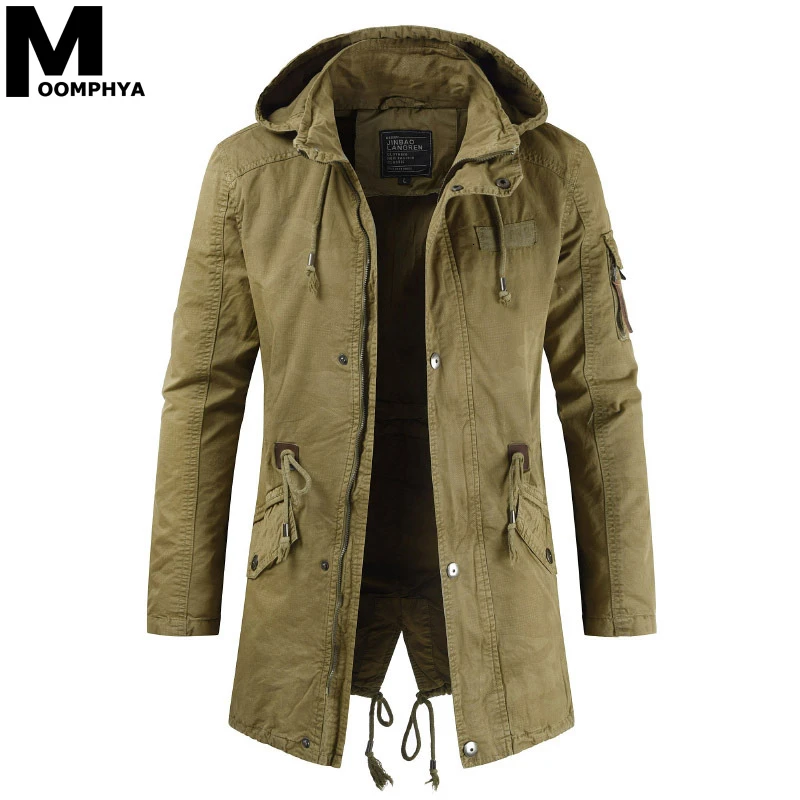 

Moomphya Long Style Winter Hooded Jacket Men Streetwear Military Tactical Jacket Men Clothes 2019 Wind Breaker Casual Coat Men